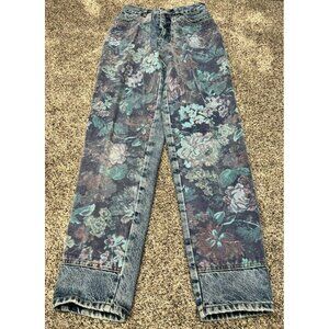 Vintage Ladies MATCH Double Kneed Denim Floral Colorful Jeans 24x30